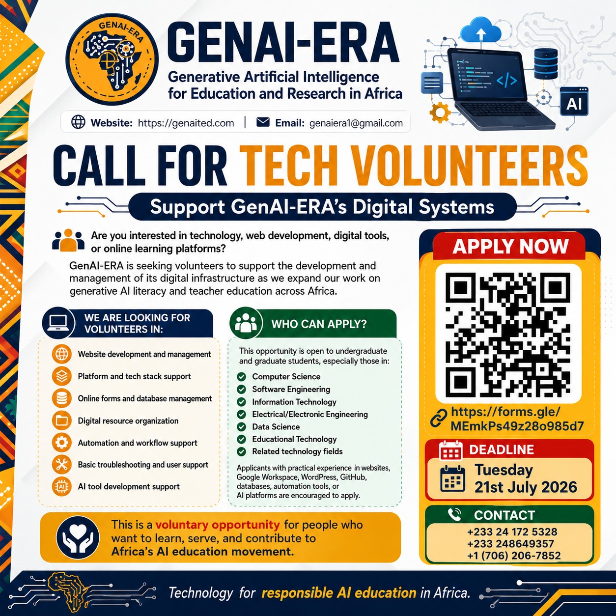 Call for tech volunteers promotion flyer